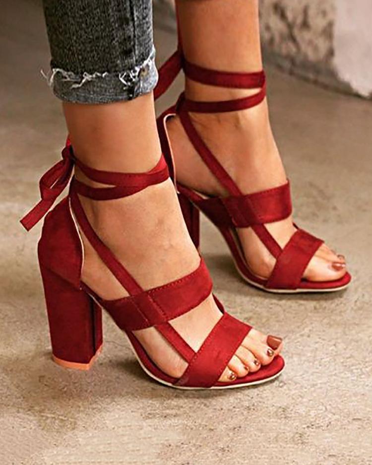 Fashion Solid Color Chunky Heeled Sandals