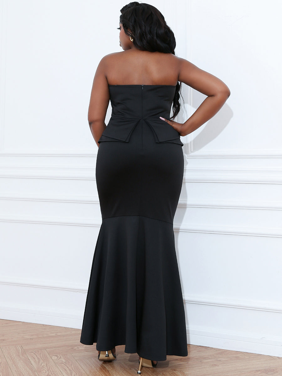 PLus Size Off The Shoulder Mermaid Satin Maxi Black Prom Dress PXH1611